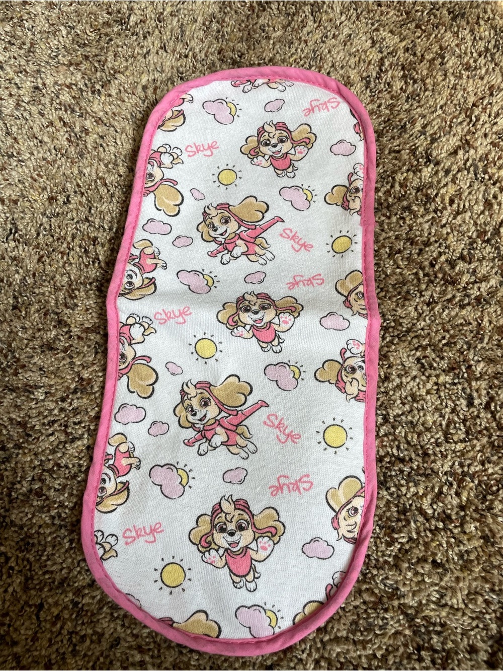 Pink and White Paw Patrol Skye waterproof burp cloth